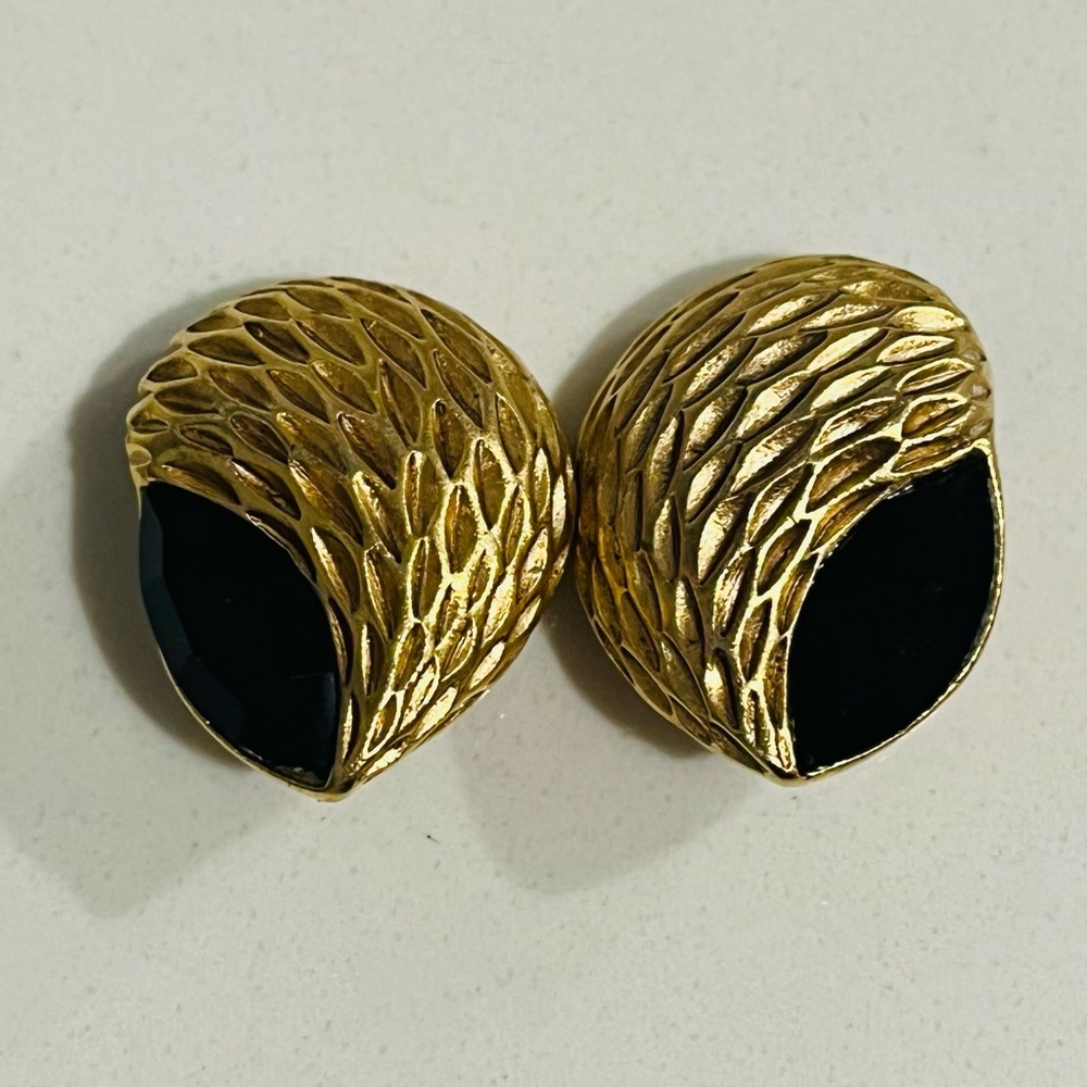 Oscar de la Renta Black Crystal Clip Earrings Art Deco Vintage